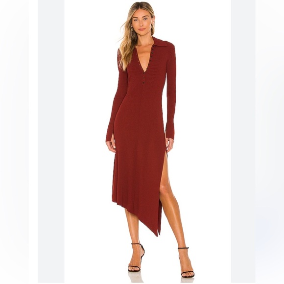 ALC Lance Rust/Sumac Asymmetrical Ribbed Bodycon Dress |  S - Picture 1 of 7